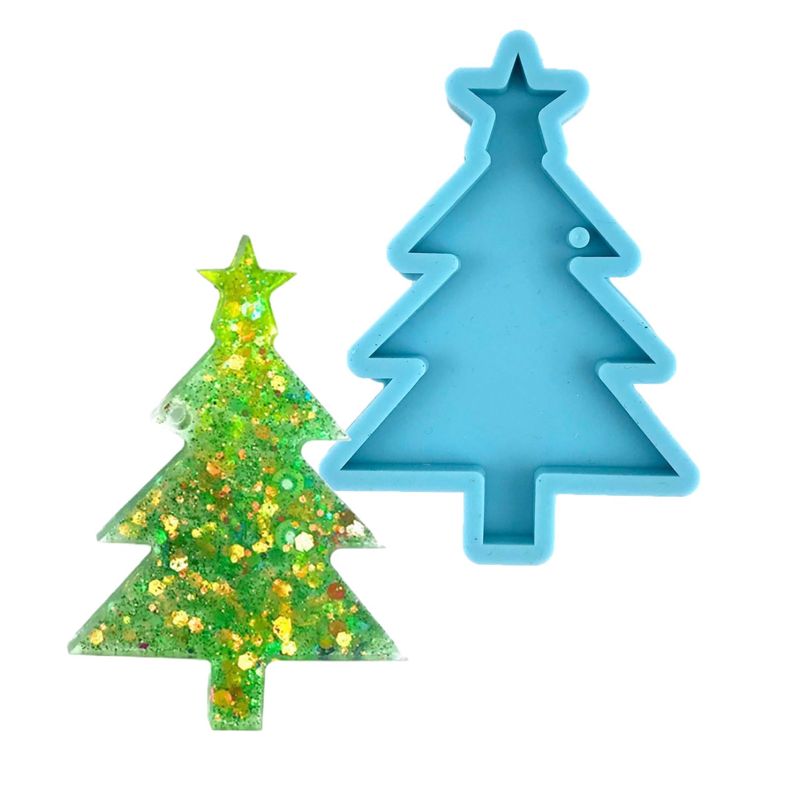 Yhplxyuus Silicone Christmas Tree and Star Molds for Resin Keychains Making Seasonal Ornaments Projects Star Shaped Christmas Tree Mold