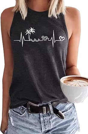 Women Beach Hawaiian Sleeveless Tank Tops Shirt Summmer Vacation Tank Vest