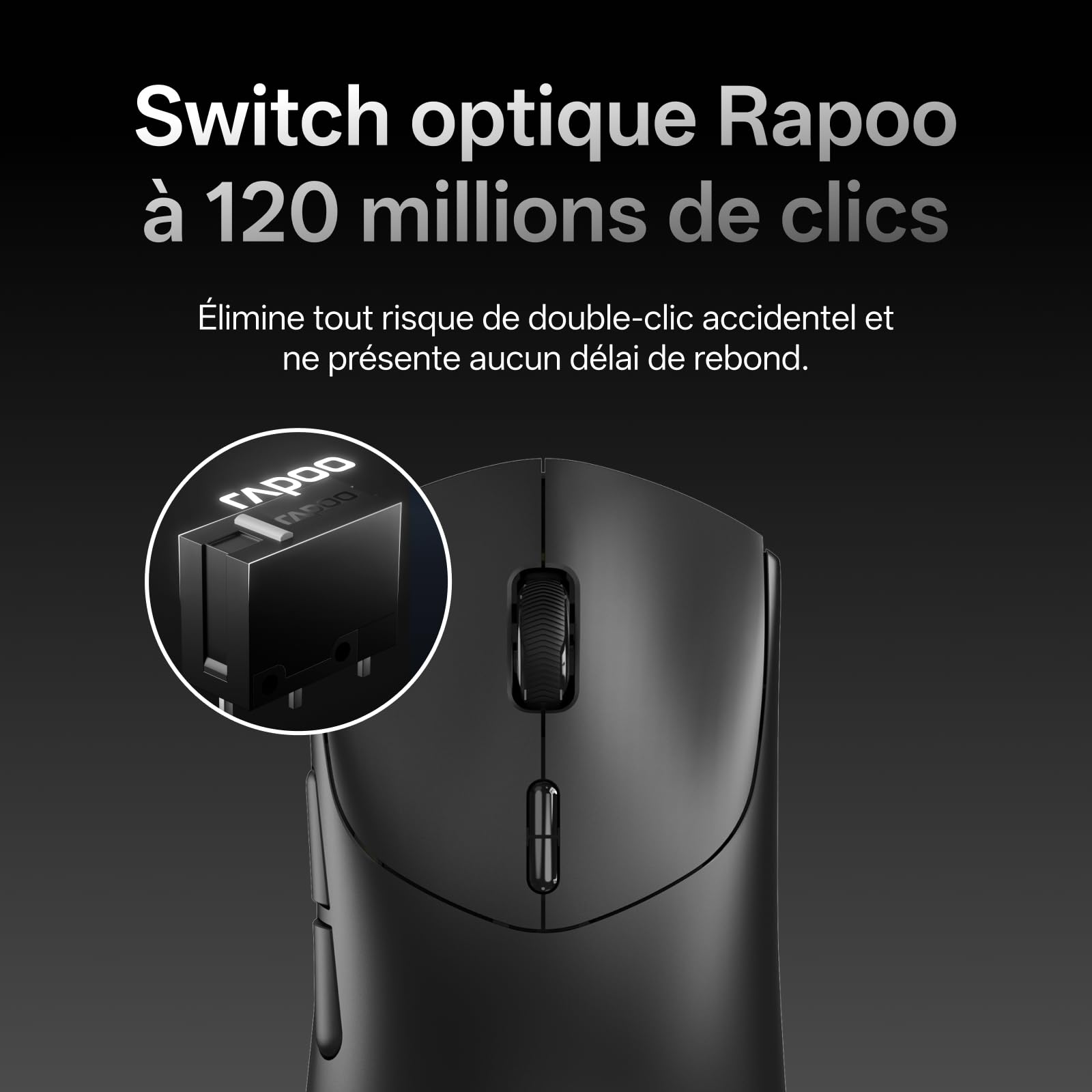 Rapoo VT7 Max Souris Gamer sans Fil, Capteur Optique 30K, Polling Rate Réel de 8000 Hz, Ultralégère 53g, 750 h d'autonomie, Jusqu'à 120 Millions de Clics, 10 Boutons Programmables avec Macros, Noir
