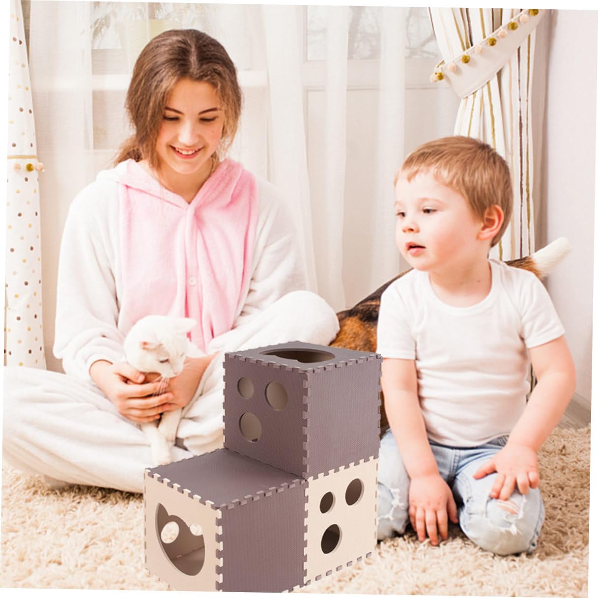 POPETPOP Funny Cat Tunnel Foldable 30x30cm 14pcs Kitten Play Tunnel Indoor Household Cat Supply Accessory for All-Season Use