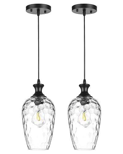 Glass Pendant Lights Kitchen Island 2 Pack, 1-Light Black Pendant