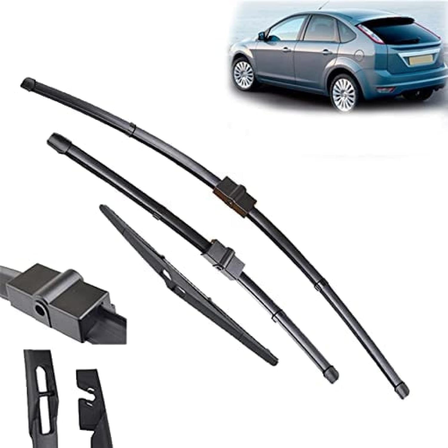 Per Ford Focus 2 2005 2006 2007 2008 2009 2010 2011 Tergicristallo Anteriore Tergicristallo Posteriore Set di spazzole Parabrezza Parabrezza Anteriore Lunotto posteriore 26 "+ 17" + 14 "Tergicristalli