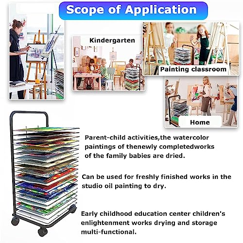 Séchoir avec 30 étagères flexibles – Idéal pour la peinture Sto et dans les salles de classe, les écoles et les studios d'art – Solution de séchage efficace pour les artistes