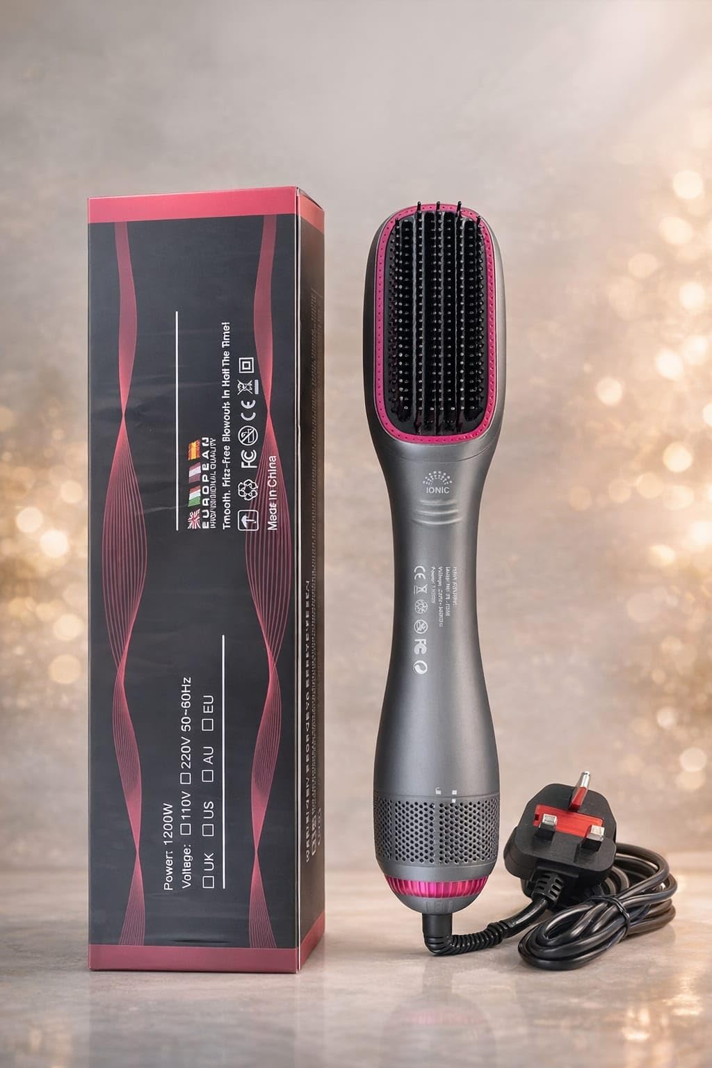 Deal Hunt Professional 1200w Hot Ceramic Blow Hair Dryer Straightener Brush & Styler Rotary Volumizer Electric Hot Air Brush, 3 Heat, 2 Speed Settings One-Step Hair Dryer And Styler (Pink)