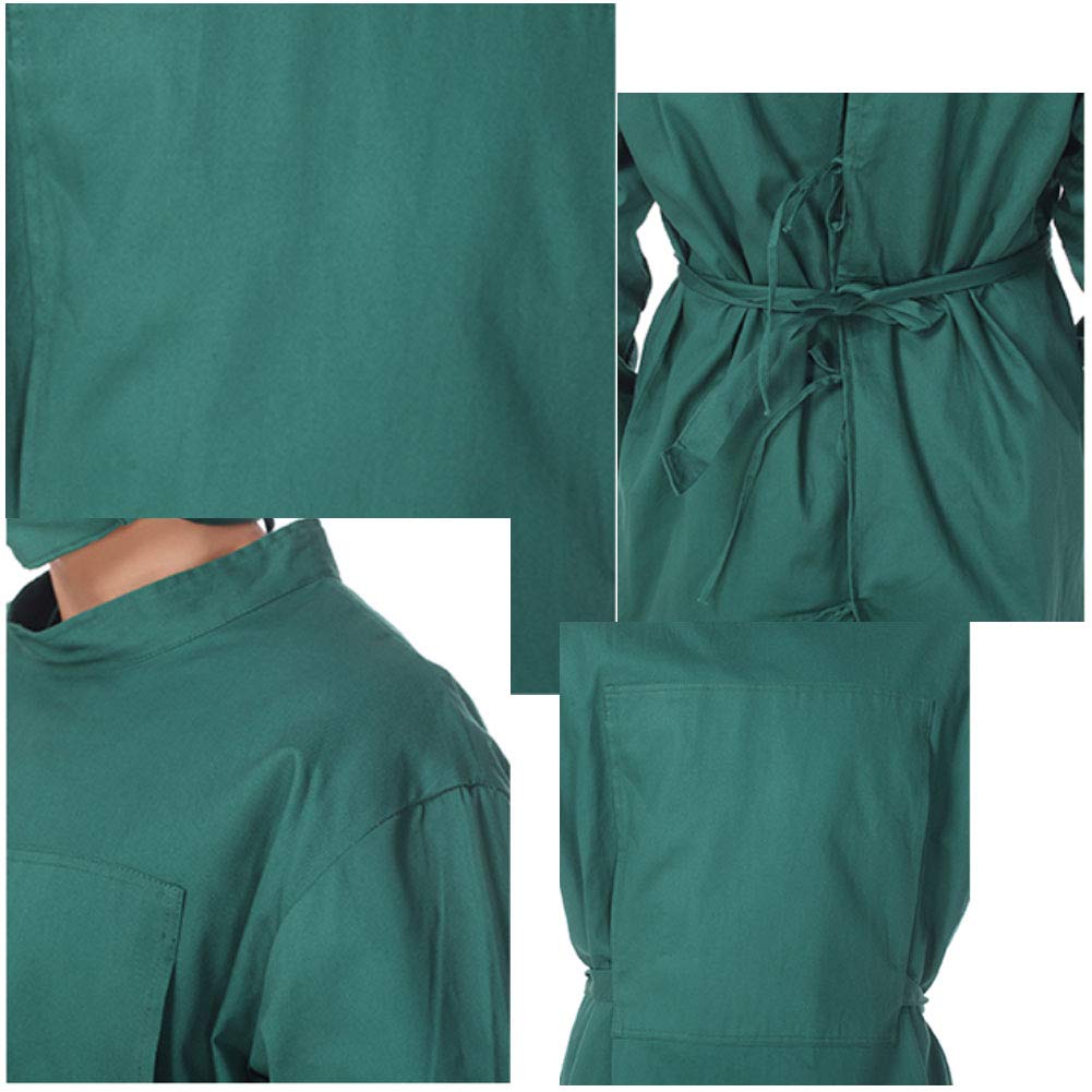 Hommes Robe d'Isolation à Manches Longues Uniforme Chirurgien Costume Smock-Frock Lab Manteaux Taille XXL (Vert)
