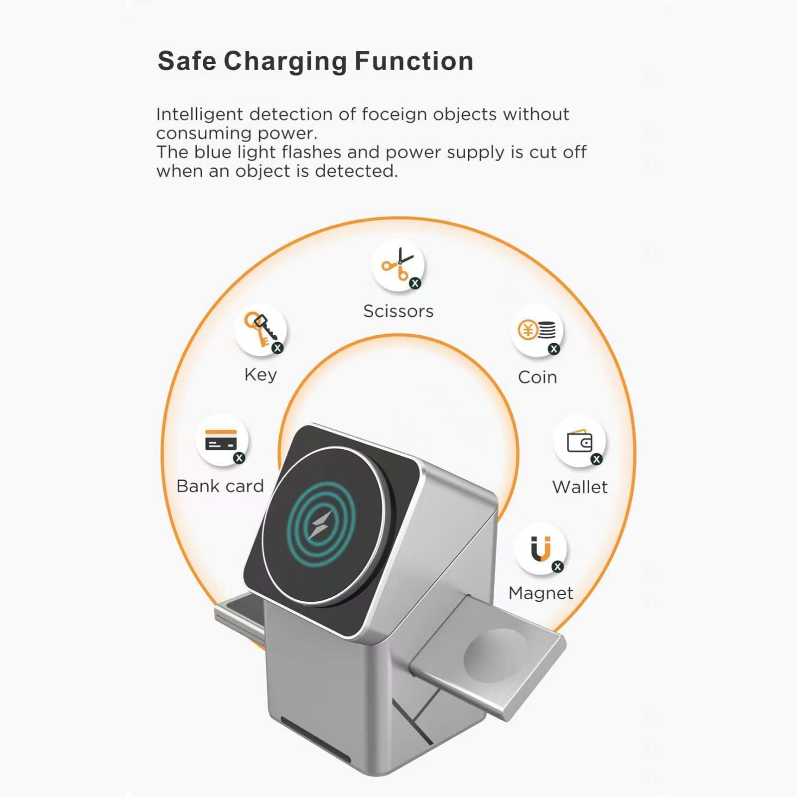 Station de charge rapide 15 W avec fonction de rotation automatique, support de chargeurs en ABS, compatible avec les chargeurs d'écouteurs de montre de téléphone