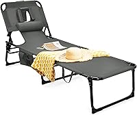 Vista 18 de Tangkula Silla de bronceado con agujero frontal, plegable y ajustable para patio, silla reclinable, para playa, tomar el sol, con bolsillo lateral