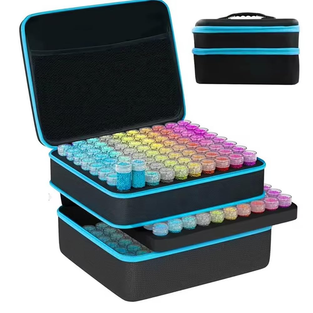 NEWFUN Diamond Painting Koffer, Diamond Painting Aufbewahrung, 240 Stück Diamant Painting Zubehör Boxen mit Koffer Trichter (blue)