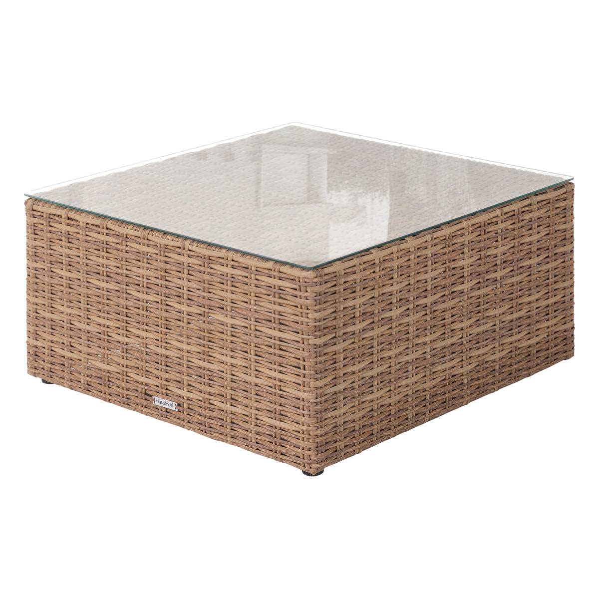 Hespéride - Table Basse de Jardin Carrée Moorea Savana - 72 x 72 x 36 cm - Aluminium Traité Epoxy Antirouille Résine tressée Verre Trempé