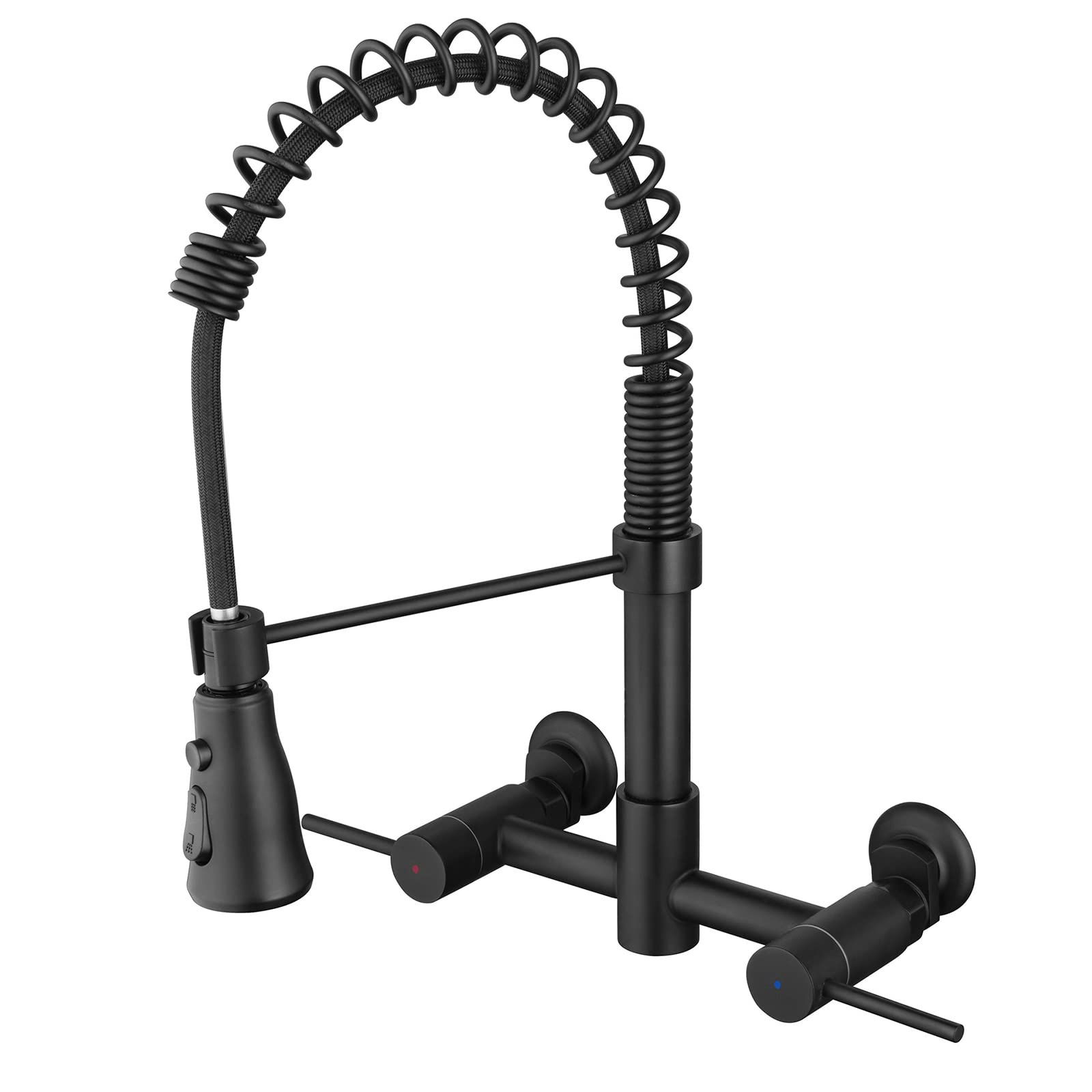 Kitchen Sink Faucet, Black Wall Mounted Stainless Steel 2 Handle High Arc Faucets with Pull Down Sprayer