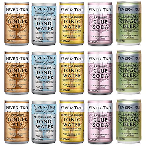 Fever-Tree Tonic Water, Premium Sparkling, 5 Flavor Variety Pack, No Artificial Sweeteners, Flavorings or Preservatives, 5.07 Fl Oz Each (15 Cans)