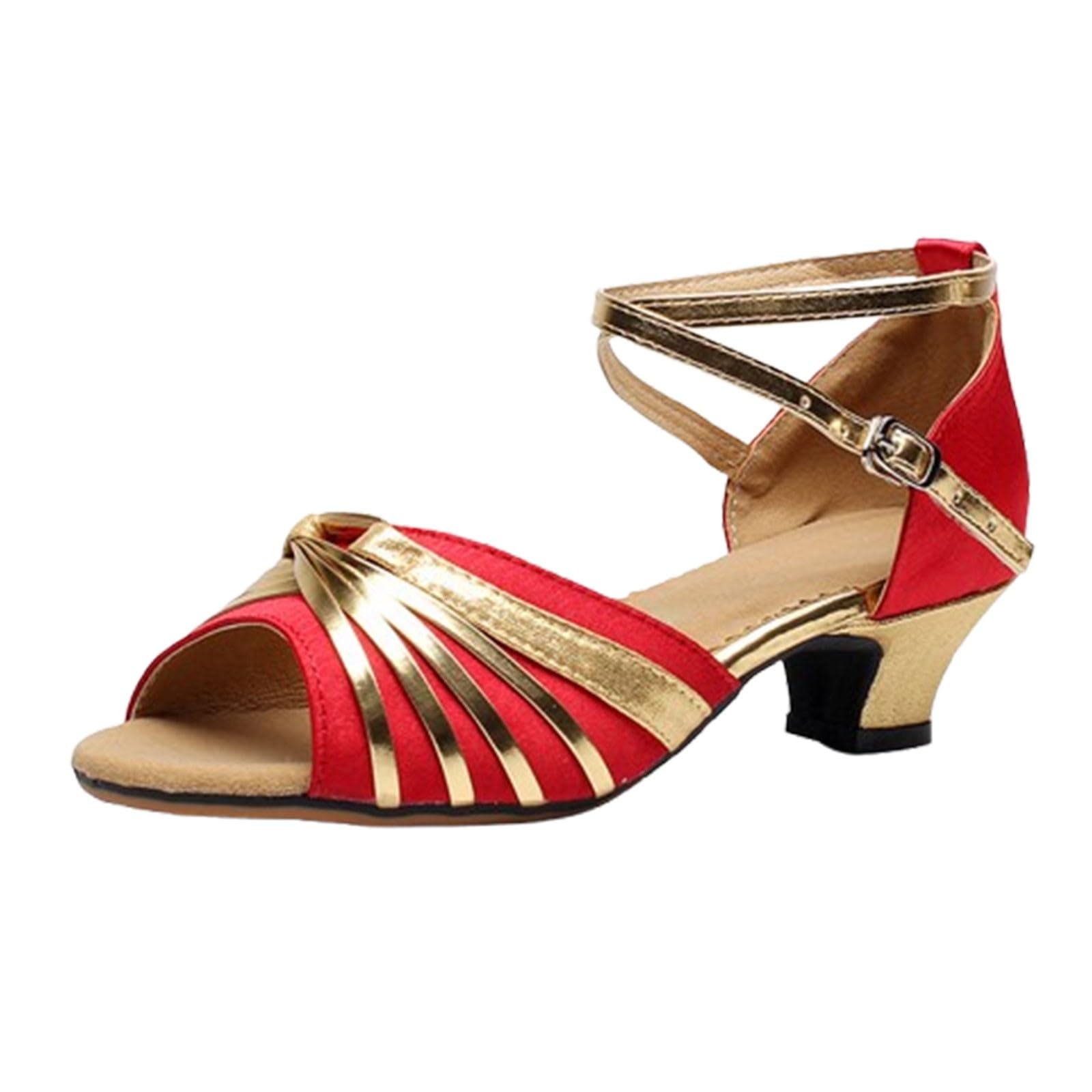 Sandali da ballo latino da donna, sandali con tacco da donna, stile versatile, alla moda, brillanti, sandali da ballo per matrimoni e feste, salsa, bachata, salsa, sandali aperti con fibbia regolabile