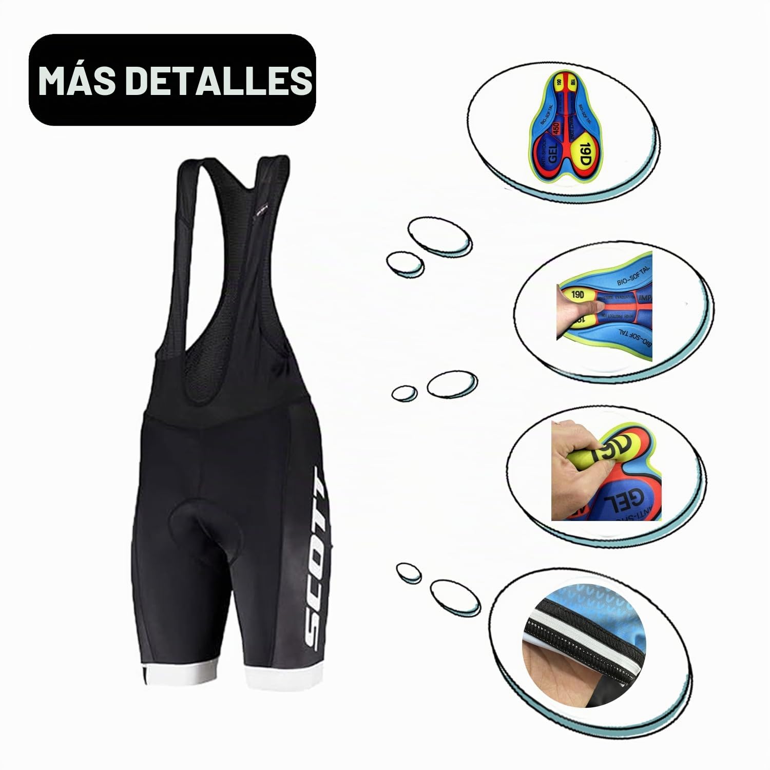 Conjunto de ropa de ciclismo para hombre de verano - Elegante y funcional Maillot de ciclismo con pantalones cortos acolchados de gel 19D transpirable y de secado rápido, Nreo, M