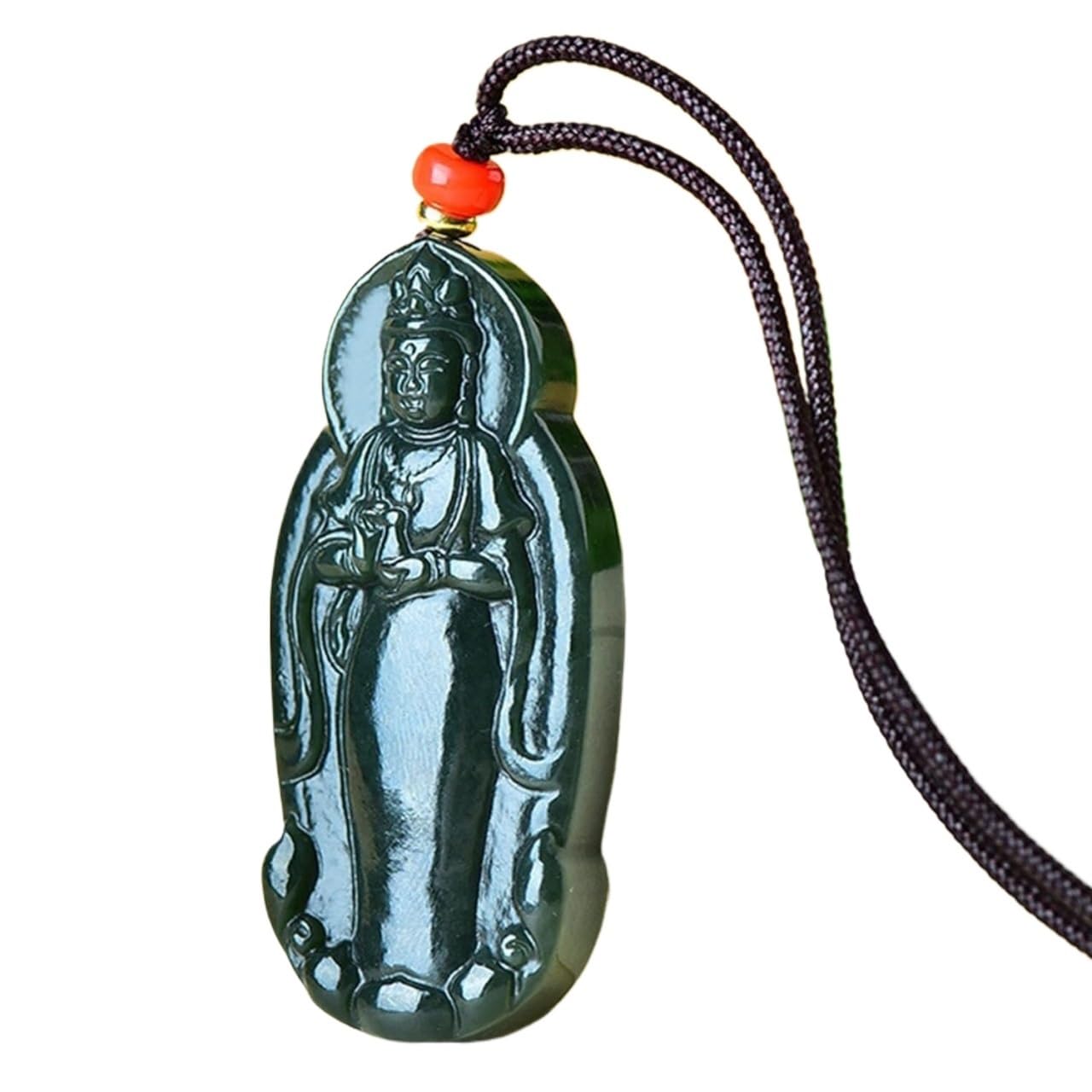 Naszyjnik z kamienia jadeitu, naszyjnik z jadeitu Feng Shui, wisiorek z zawieszką Guanyin, naturalny naszyjnik z jadeitu, amulet Buddy, biżuteria dla mężczyzn i kobiet, talizman z kamienia jadeitu, dł