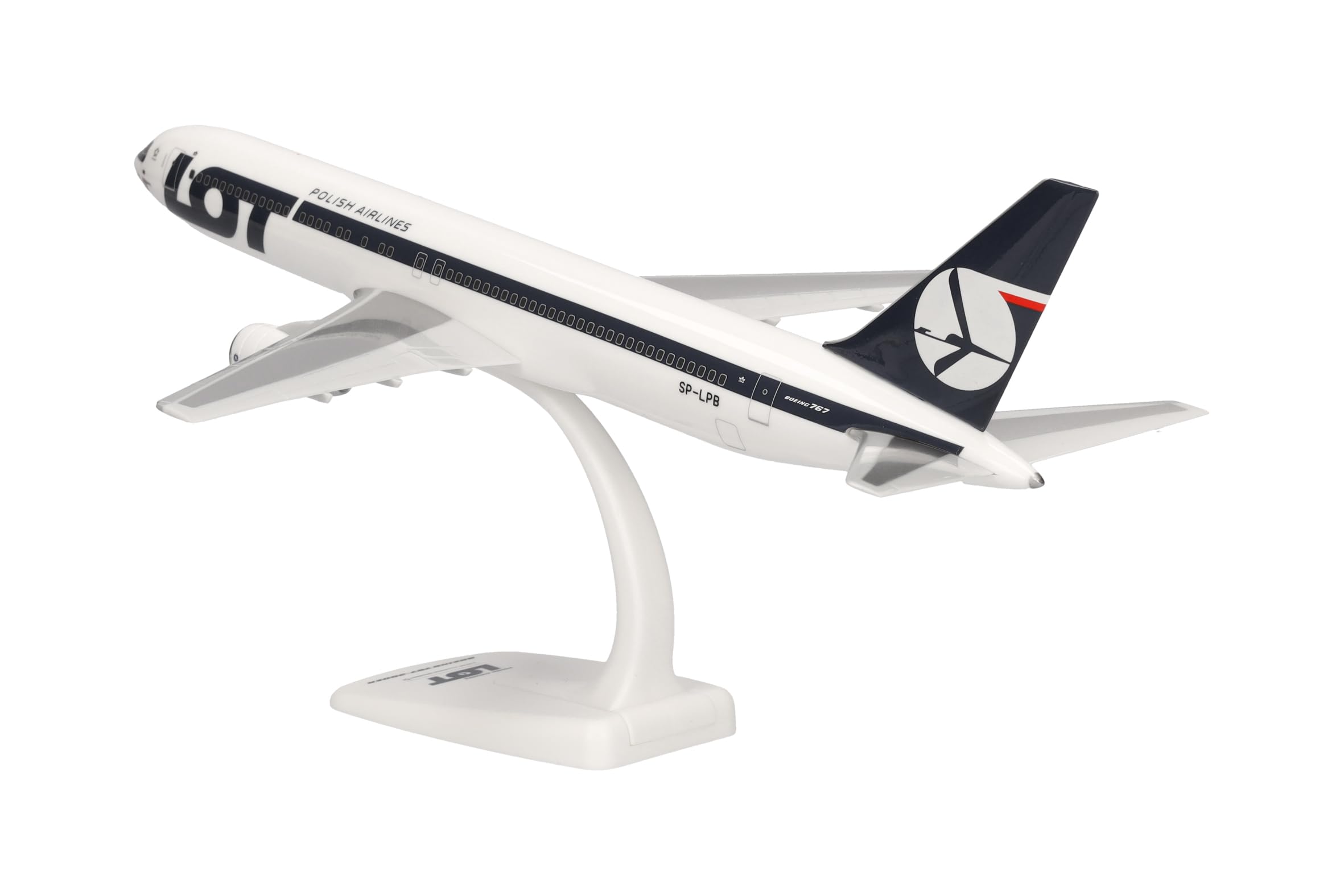 Herpa Snap-Fit Modellflugzeug Lot Polish Airlines Boeing 767-300, Miniatur im Maßstab 1:200, Sammlerstück, Modell mit Standfuß, Kunststoff