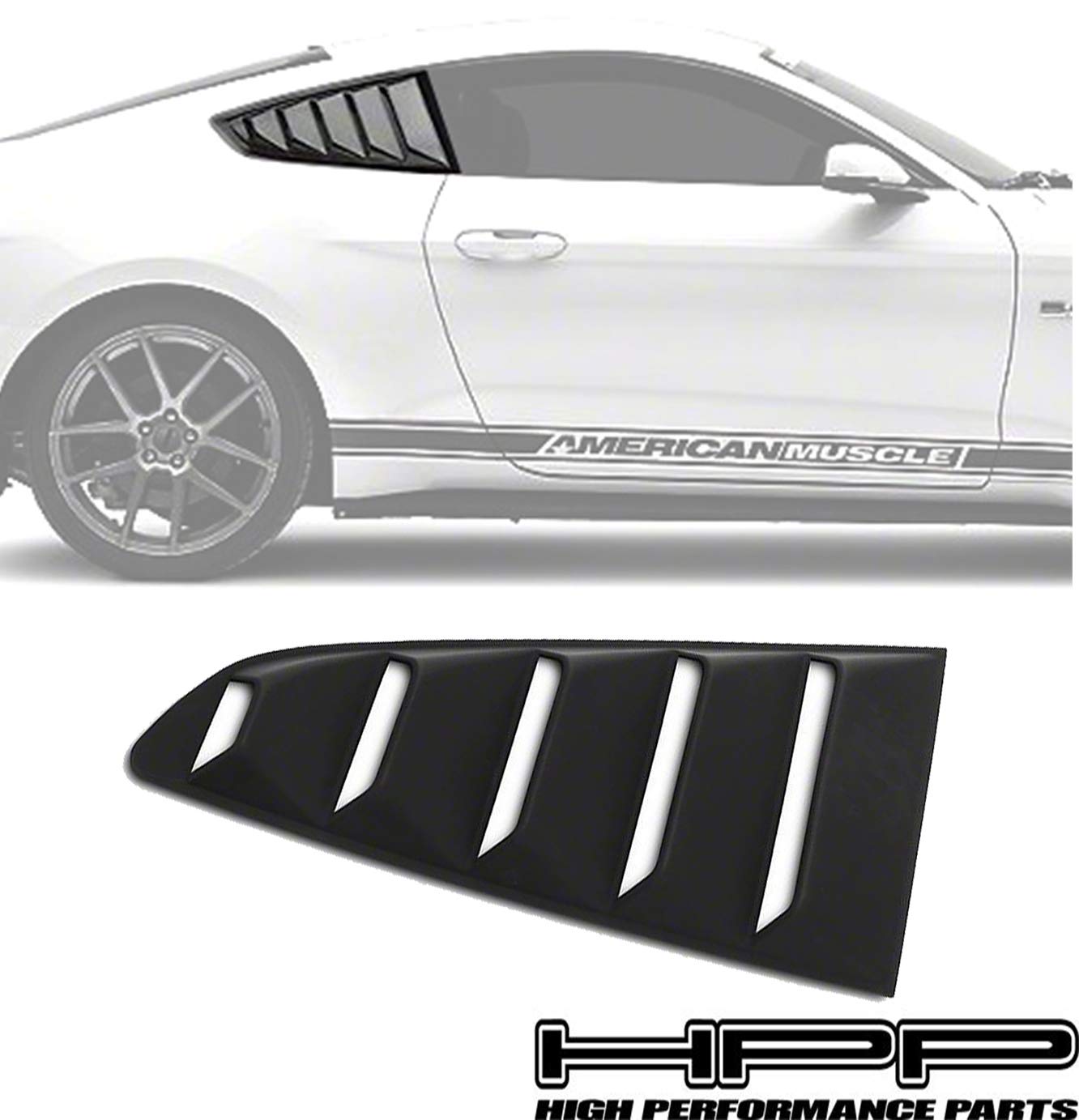 High Performance Part Compatible for 15-20 Ford Mustang OE Style Side Matte Black Window Louvers (2PC) - Unpainted Matte Black
