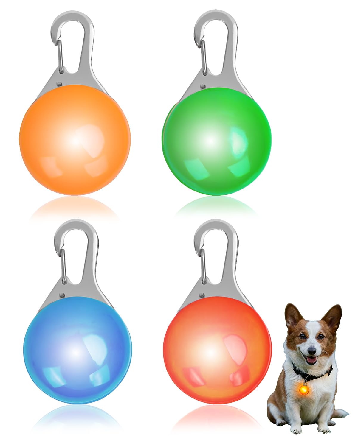 QEAS 4 PCS LED Dog Collar Light, Light Up Dog Collars Tag, 3 Light Modes Adjustable Flashing Frequency, Dog Lights for Night Walking, Running,Camping