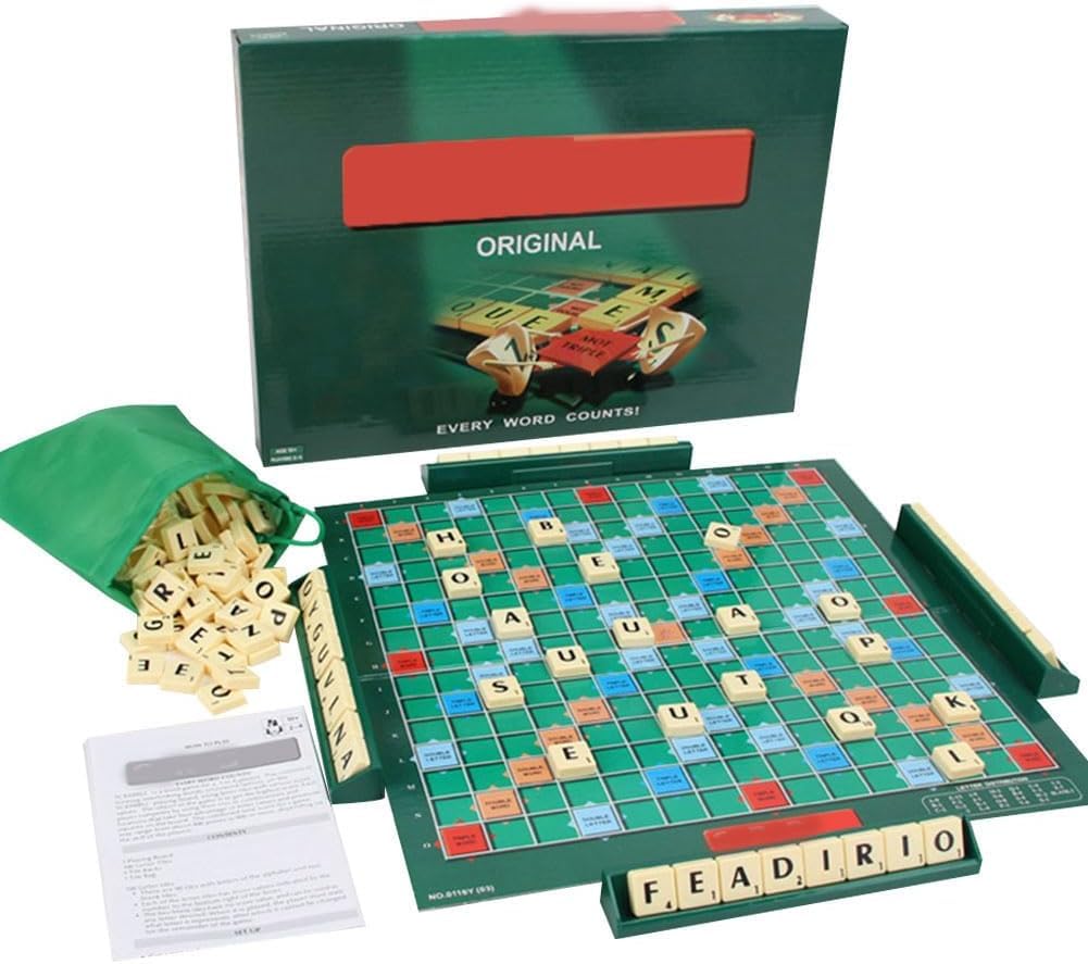 Jeu de Société Éducatif Mots Classique avec 100 Lettres Plateau 4 Chevalets Sac Apprentissage Orthographe Enfants 6 Ans+