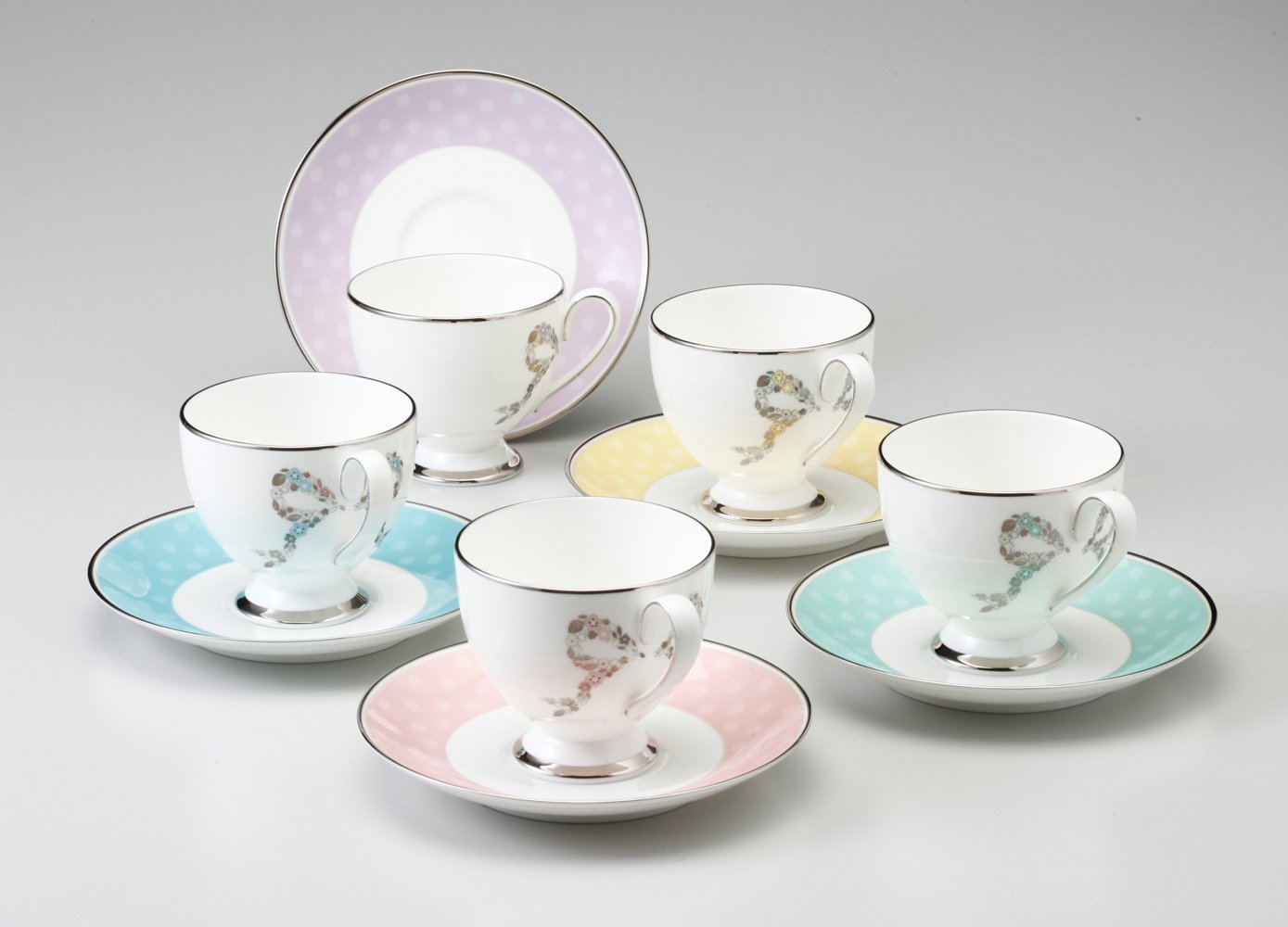 Narumi 96132-21755P Feliciita! Cup & Saucer Set, Coffee Assortment, 8.3 fl oz (210 cc), Set of 5