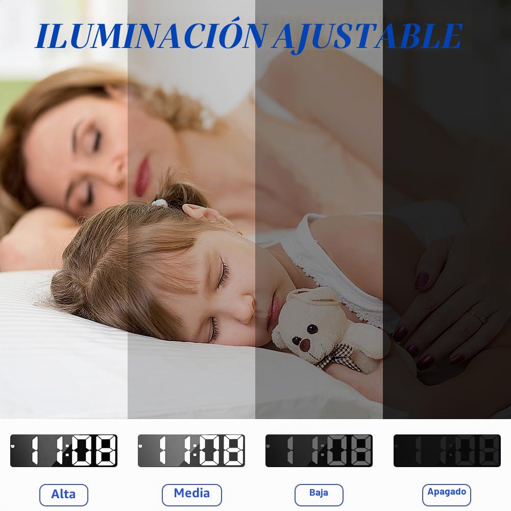flintronic LED Despertador Digital, Reloj Despertador Digital con Temperatura, Puerto de Carga USB/Batería, 12/24 Horas, 4 Brillo Ajustable, para el Hogar, Dormitorio, Oficina, 7in