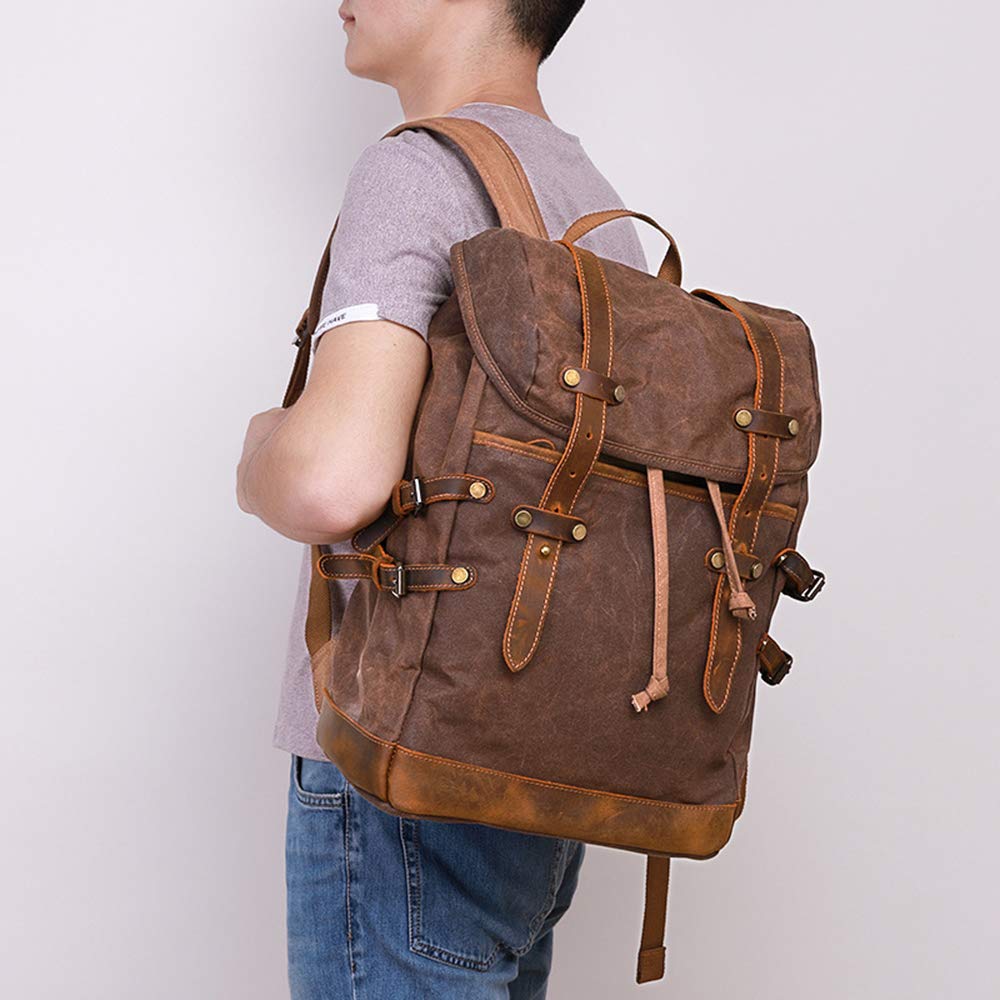 Zaino di Tela, Zaino da Viaggio all'Aria Aperta Zaino di Tela di Canapa della Cera dell'olio Zaino di Alpinismo Zaino Casuale Retro Zaino/Impermeabile