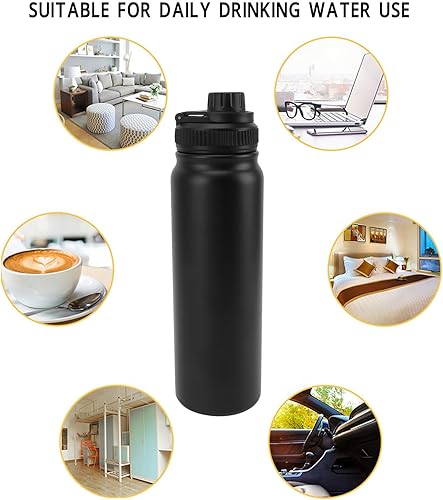 Miniatura 3 de Botella de agua de acero inoxidable botellas aisladas ligeras negras a prueba de fugas, ideal para viajes y uso en la oficina