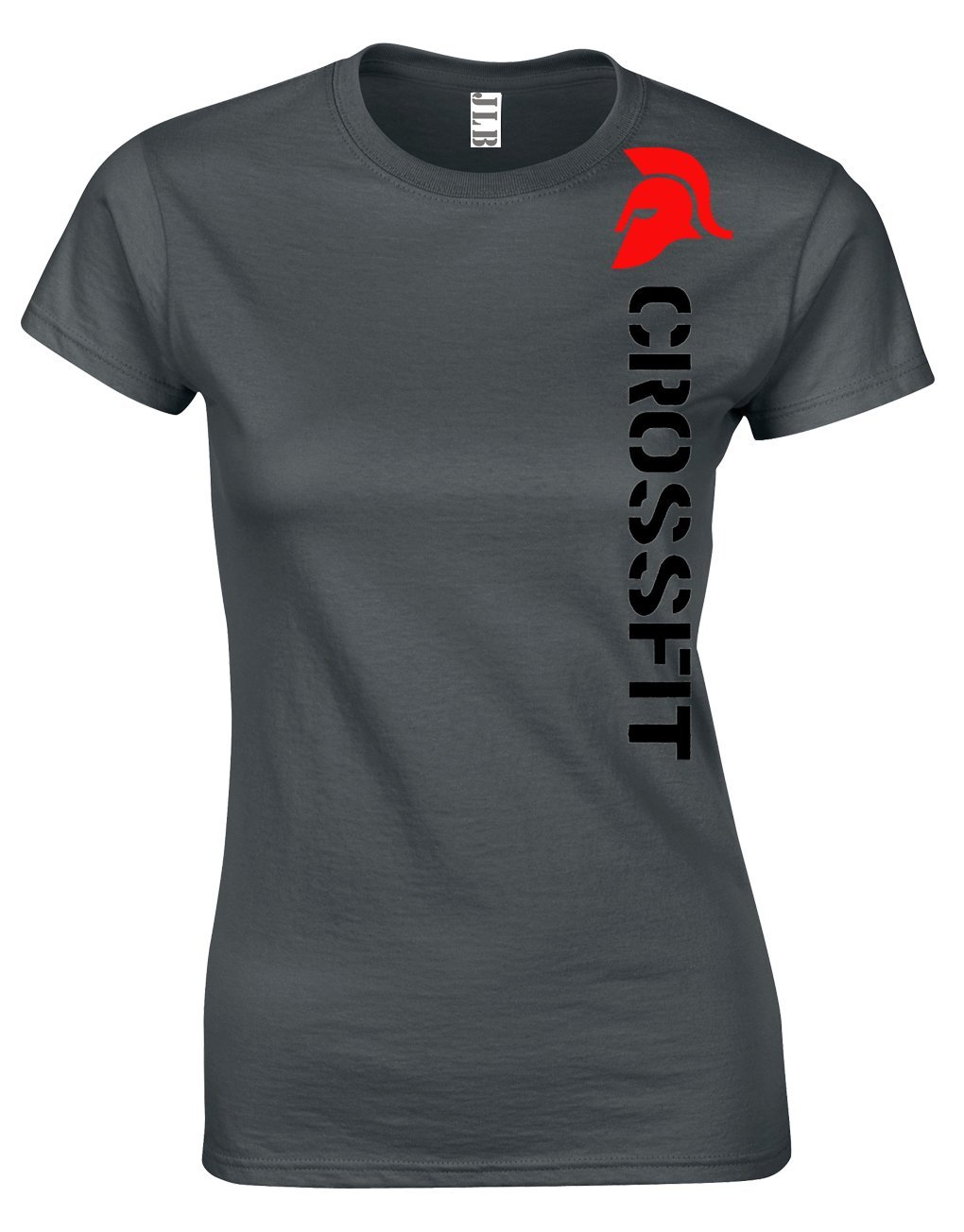 JLB Print Crossfit Spartan Helmet Gym Sports Fan Premium Quality Fitted T-Shirt Top for Women and Teens Charcoal