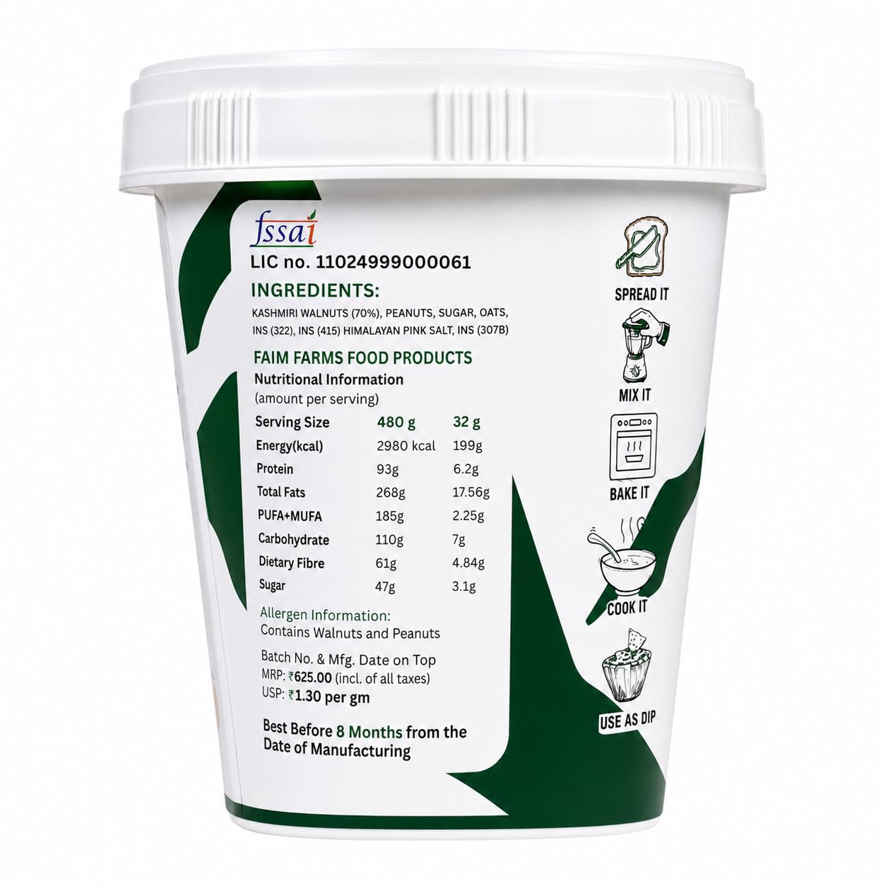 Walnut Butter 480g | Plant based omega 3 | Vegan Butters | No Palm oil | Kashmir Walnuts | Creamy Spread for Protein | stone ground | Natural Nuts | keto butter | Faim Farms — Amazon image 2