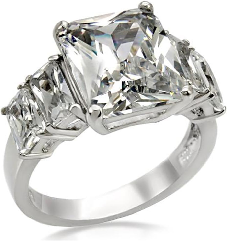 Marimor Jewelry 9.50 Carat Radiant Cut Zirconia Stainless Steel Engagement Ring Women's Sizes 5-10