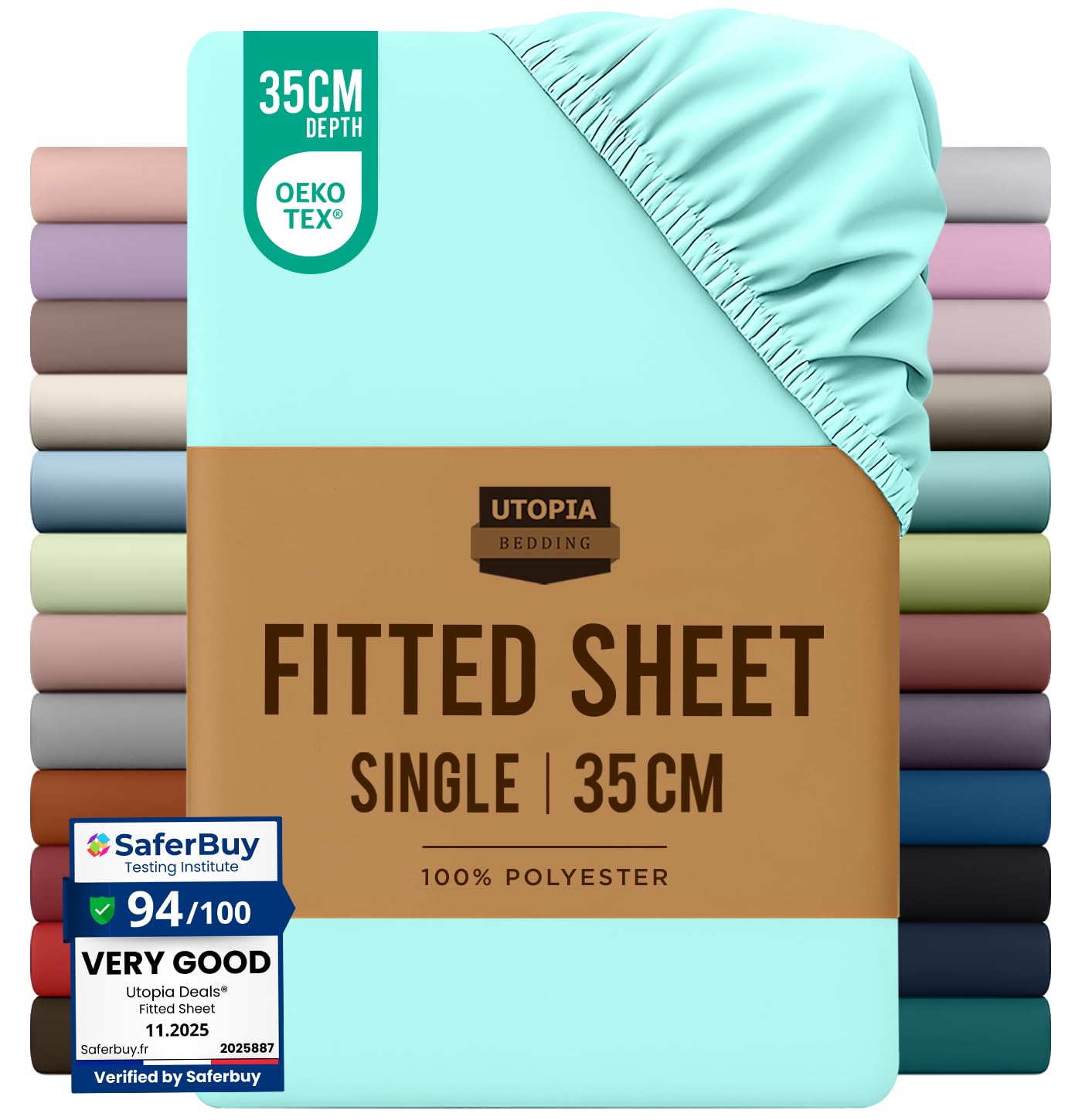 Utopia Bedding Single Fitted Sheet, Spa Blue, Deep Pocket 35cm (14")