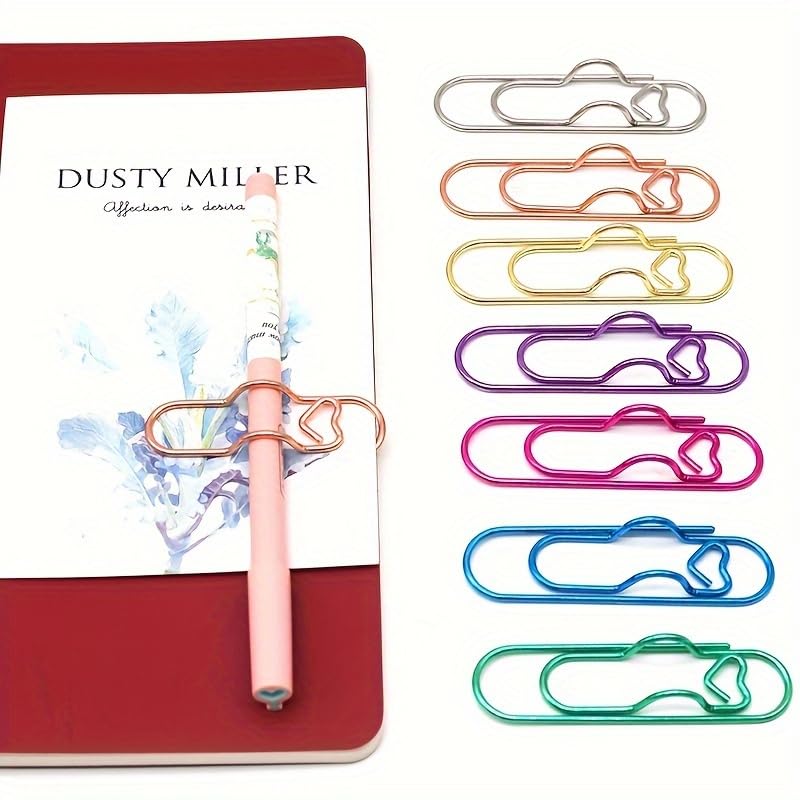 7-Pack Rainbow Heart Shaped Pen Holders, Multi-Color Metal Desk Organizer with Clip for Office School Supplies, Document Test Paper Clip, Cute Stationery Holder & Decorative Desktop Accessory