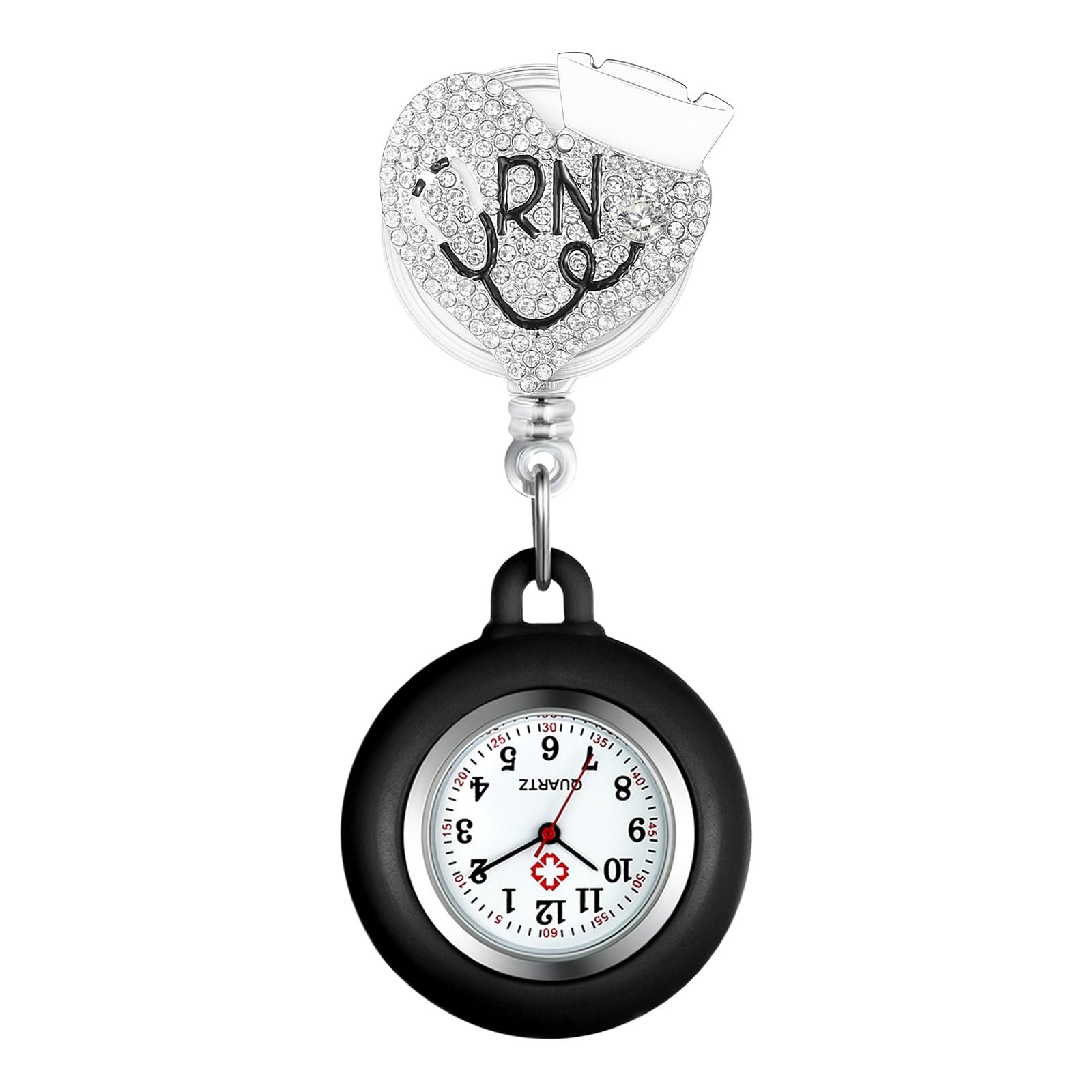 Women's Retractable Nurse Watches: Hanging Lapel Clip-on Bling Rhinestones Heart Shaped Pattern Silicone Fob Pocket Watch-image-14