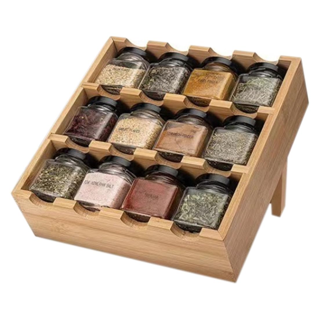 Hndhbfgrt Multi-Layer 12-Grid Wooden Kitchen Organizer Spice Rack Home Condiment Storage Shelf Storage Jars Multi-Function
