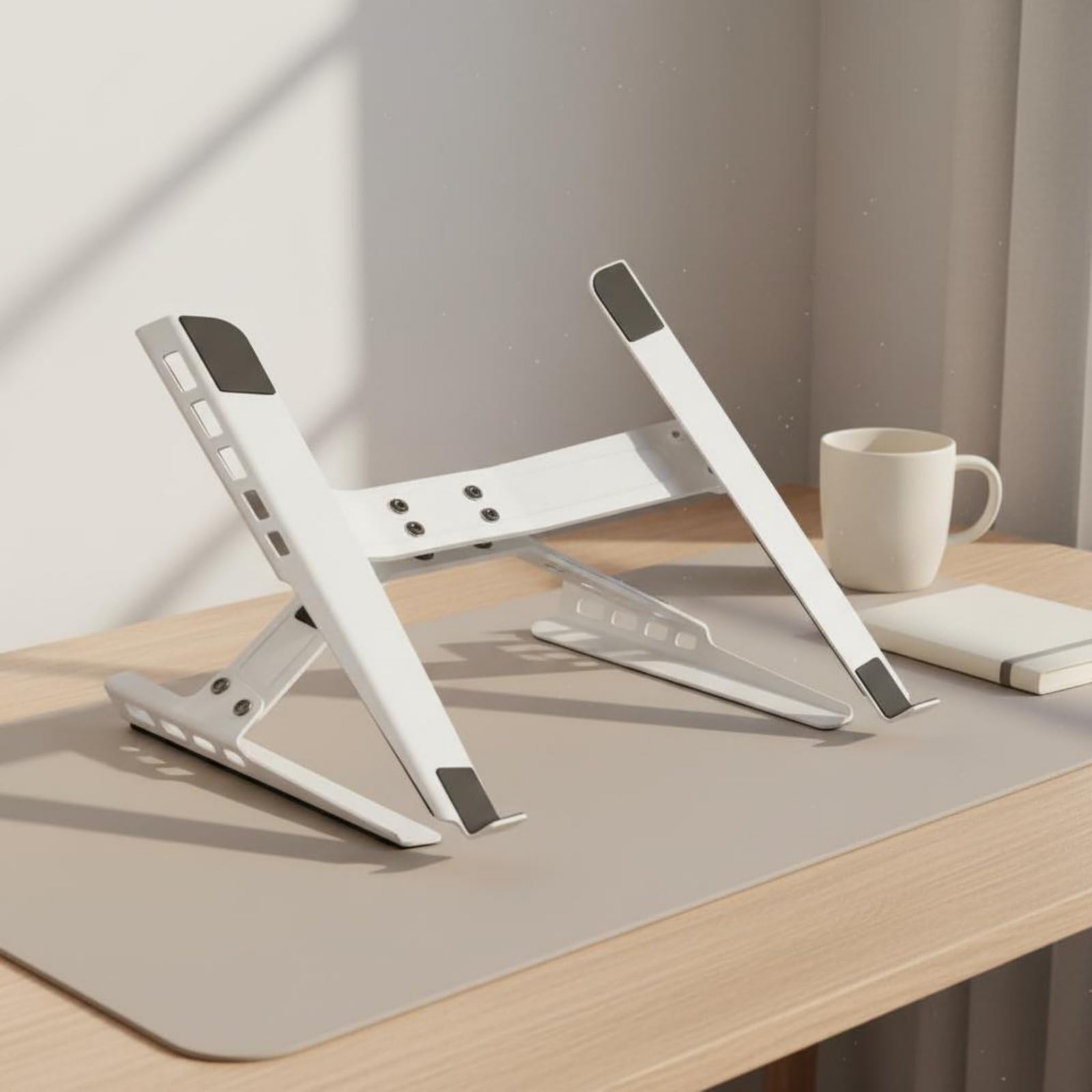 Qianly Supporto Laptop Regolabile Supporto Computer Portatile Rialzo Notebook Base Ventilata Riser Ergonomico con Passaggio in Acciaio al Carbonio Adatto a Postazione Editing, Nero
