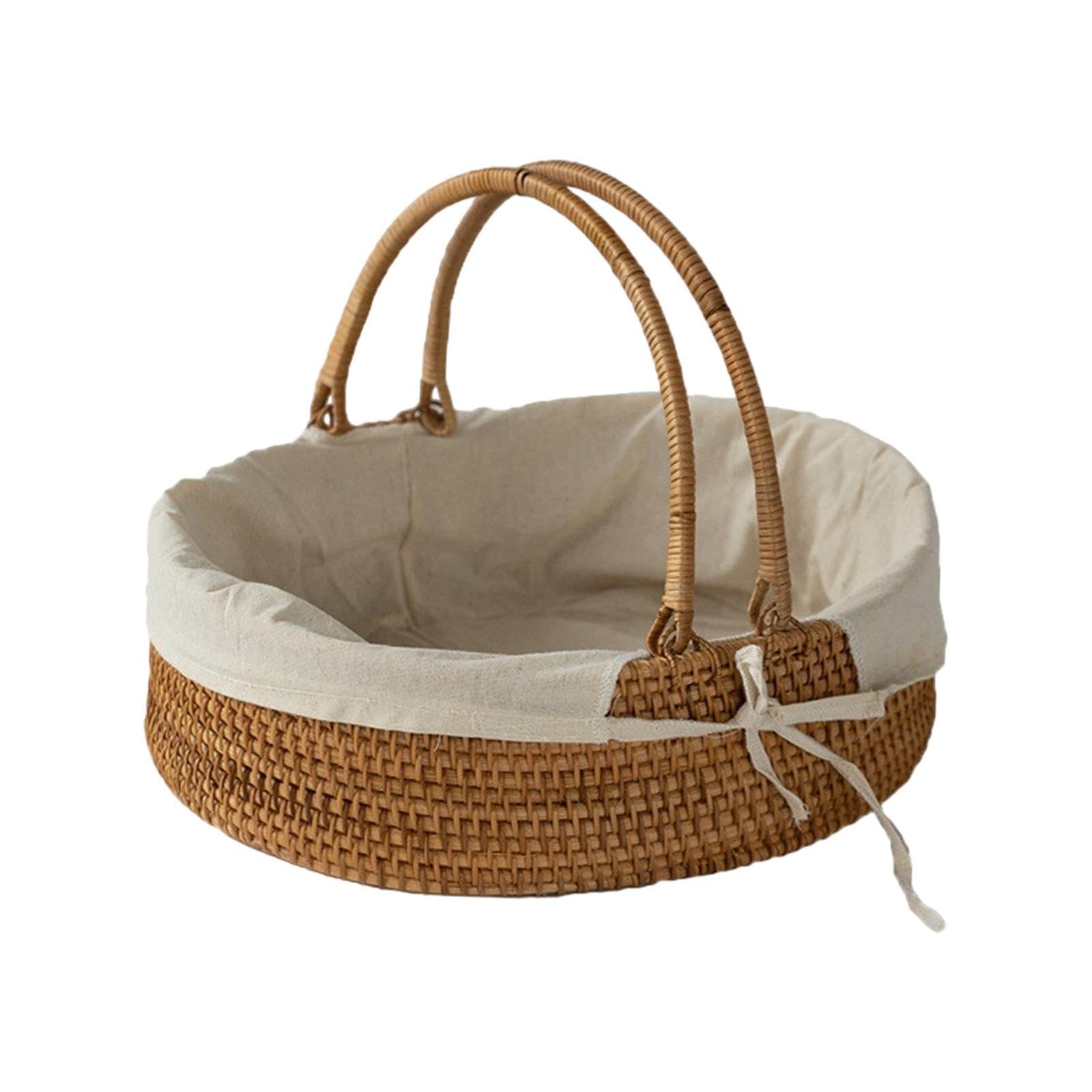 Cesta de Mimbre Tejida Resistente, Organizador de baño con Tela Forro Lavable extraíble para un fácil Mantenimiento. Cesta Mimbre Tejida para Picnic, Organizador baño con asa Plegable.