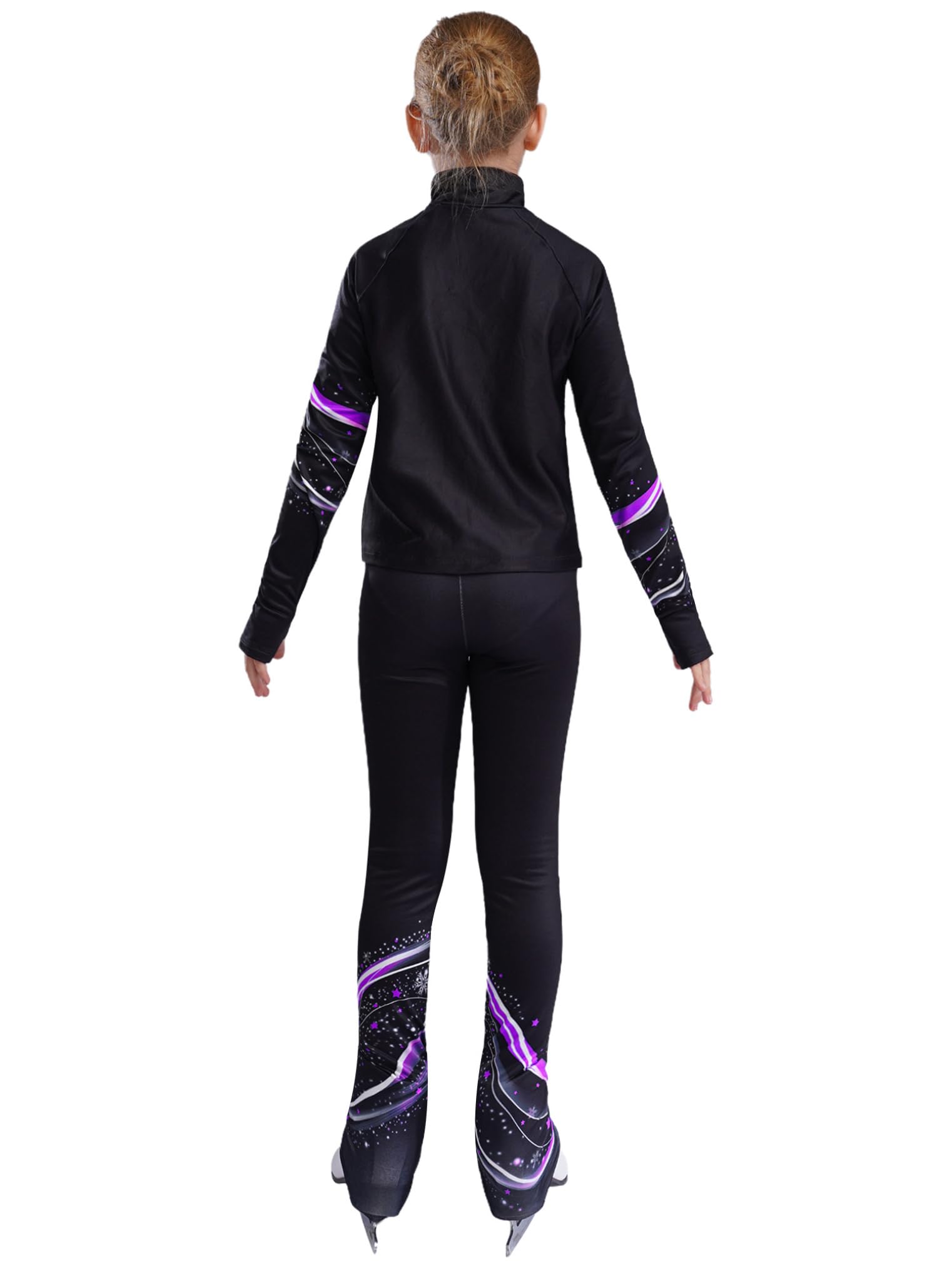 Choomomo 2PCS Enfant Fille Tenue de Patinage Artistique Ensembles Haut Veste et Pantalon Collant Legging Justaucorps Gymnastique Tenue Patinage sur Glace 5-16 Ans