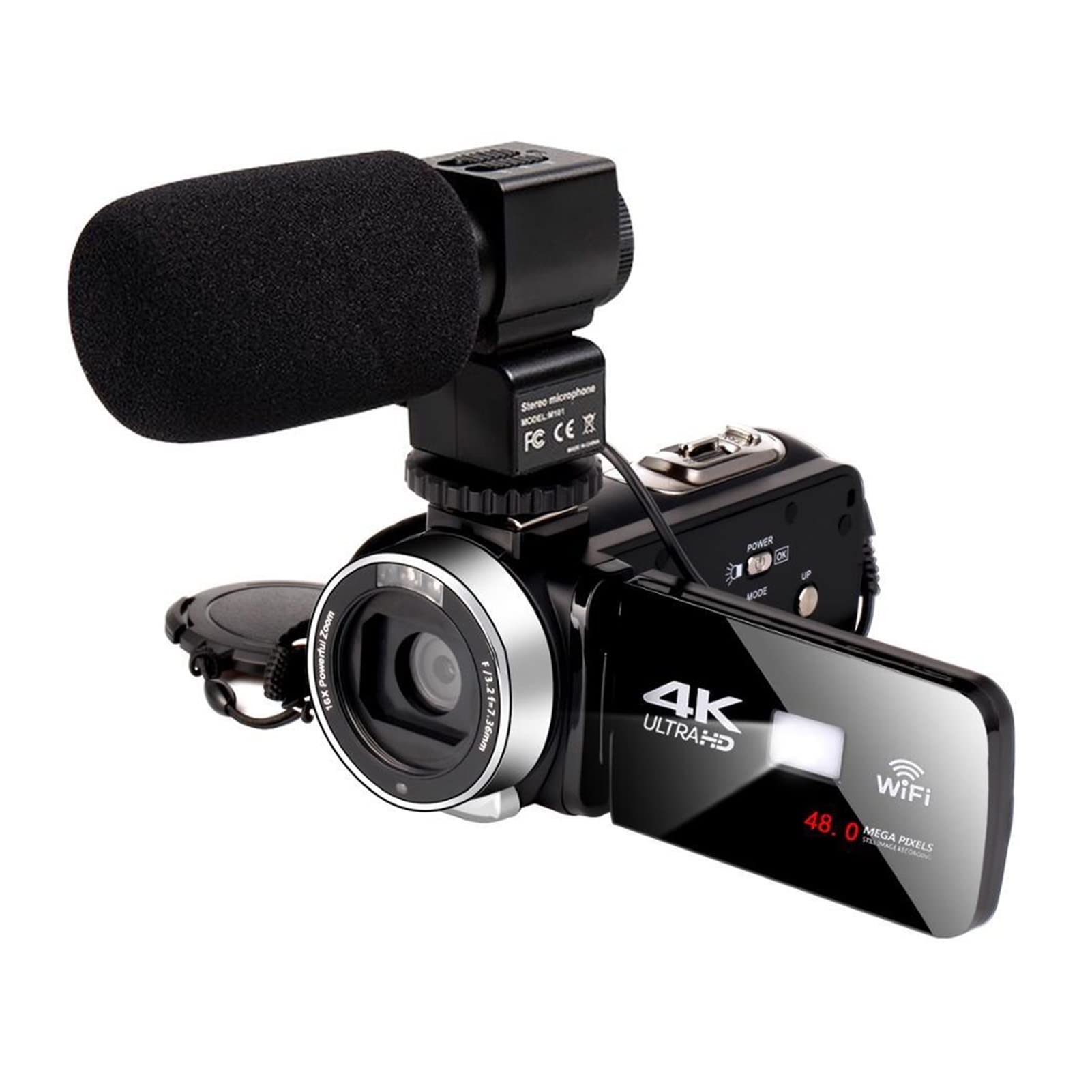 Videocamera, Videocamera 4K 4 8MP. video digitale for registratore vlog WI-FI da touch screen di camme notte(32GB SD Card,Cam Mic)