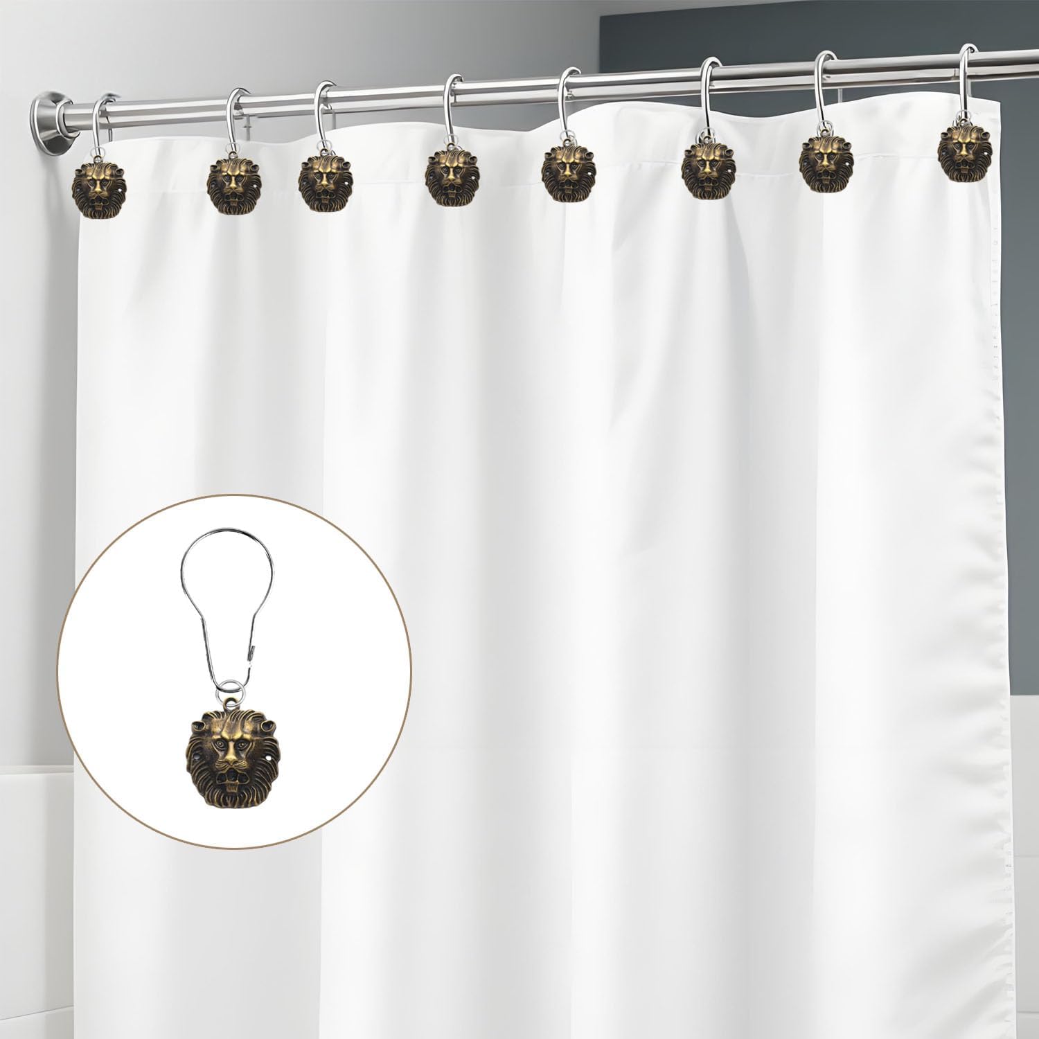 12 PCS Lion Shower Curtain Hook Animal Shower Curtain Hook Rust Proof Metal Stainless Steel Curtain Ring Nature Animal Vintage Theme Bathroom Decor for Bathroom Bedroom Living Room image 5