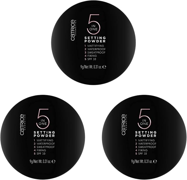 CATRICE 5-in-1 Setting Powder, No. 010 Transparent, Transparent, Anti-Glare, Protective, Smoothing, Matting, SPF 10, Fixing, Matte, Translucent, Vegan, Without Perfume, Pack of 3 (3 x 9 g)