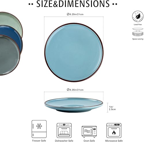 Miniatura 2 de UNICASA Platos de postre de cerámica, juego de 4 platos de ensalada, platos redondos de 8.25 pulgadas para pasta, juego de vajilla de cerámica para