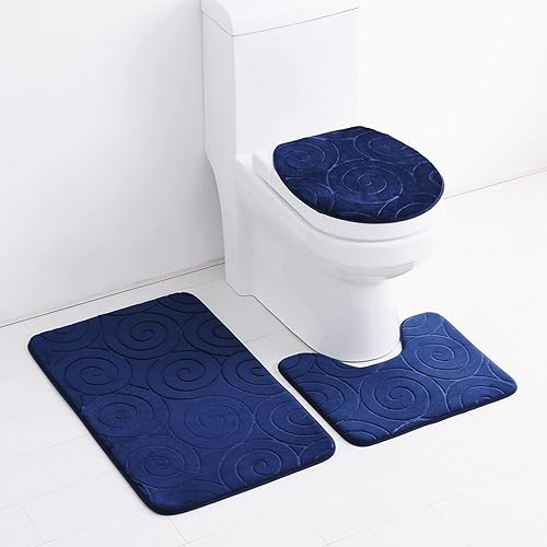 Vista 20 de Juego de 3 tapetes de baño, tapetes con relieve para tapa de inodoro, tapete antideslizante absorbente lateral para baño, baño (rojo)