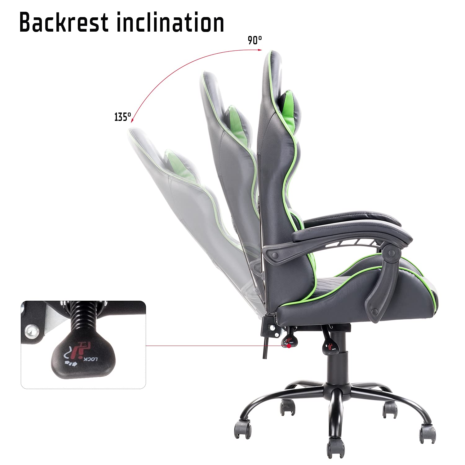 ITEK RHOMBUS PF10 Sedia Gaming ergon. Verde, schienale reclinabile, cuscino poggiatesta, sup. lombare, confort e design, ideale come sedia ufficio, sedia per studio o poltrona per gamer