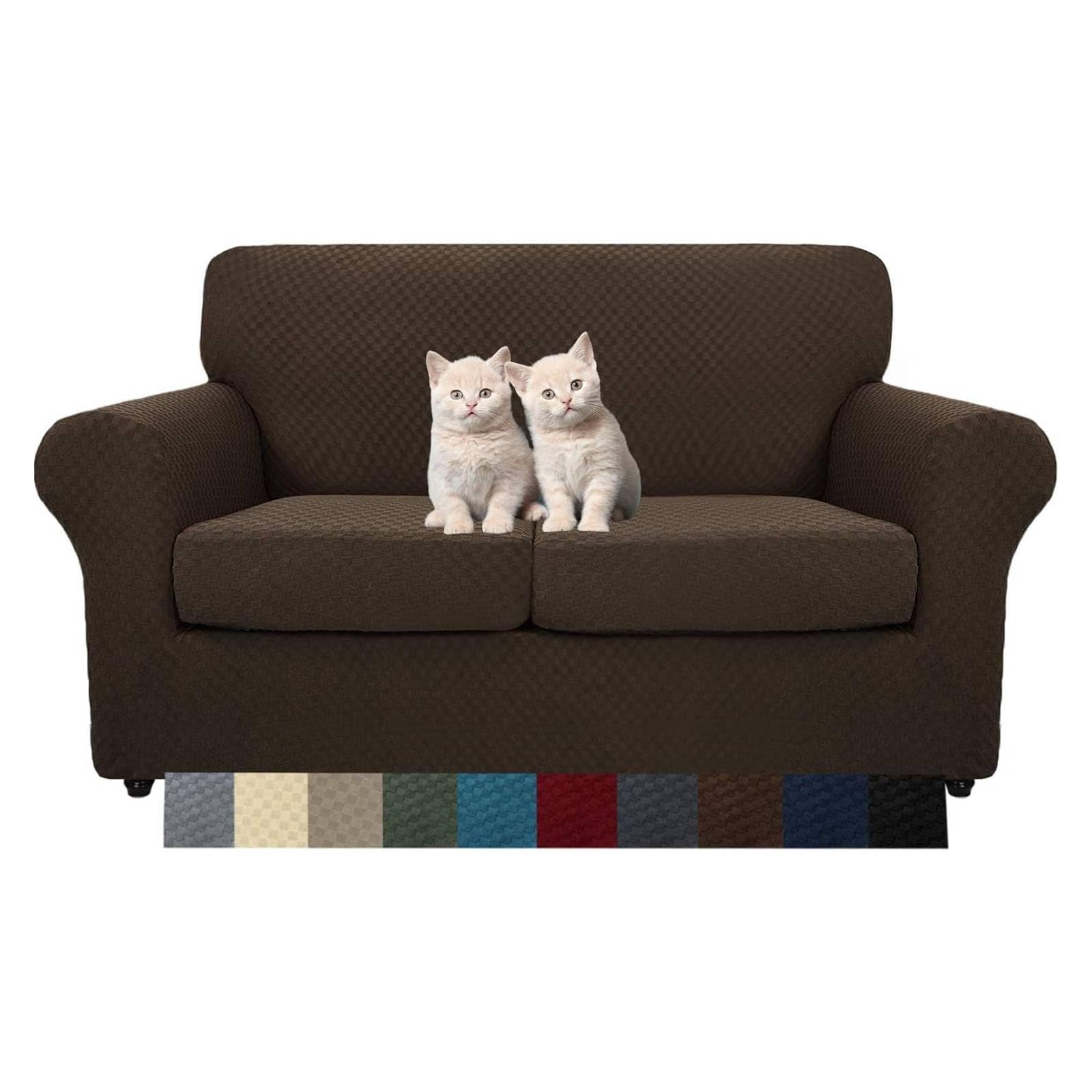 MAXIJIN Copridivano elasticizzato a 2 Posti con 2 Copricuscini, Copridivano antiscivolo a due posti con Copricuscino Separato per animali domestici, cani (2 Posto, caffè Scuro)