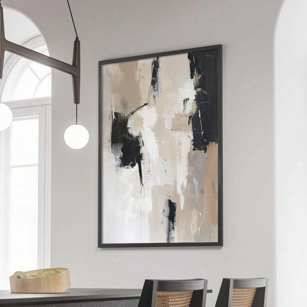 Jianghu Art Affiche murale Wabi Sabi, style abstrait noir et beige, sur toile, décoration contemporaine pour salon (70 x 110 cm (28 x 43 pouces)