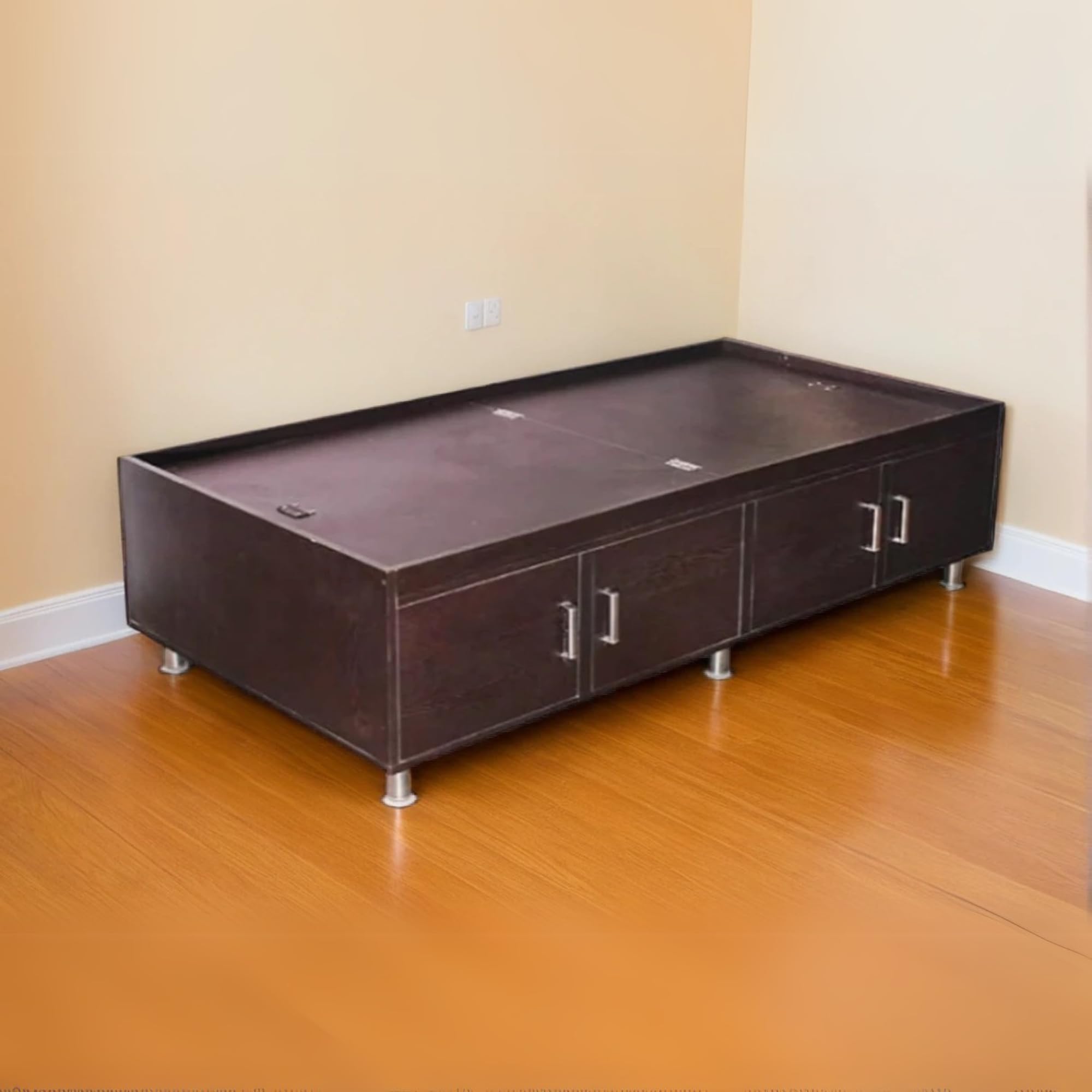 CASPIAN Engineered Wood Single Bed Coffee Brown 74 x 38 Inch | Portable & Compact Size|Multipurpose Divan Walnut Finish Bed|Side & Upper Storage Box | Durable Furniture for Home, Living Room & Bedroom