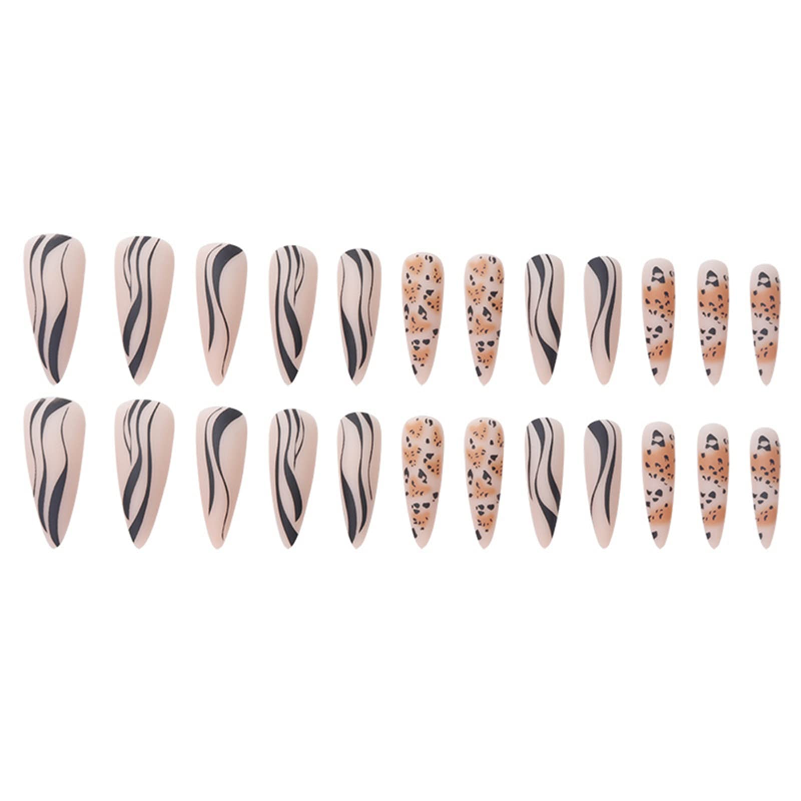 Unghie Finte Lunga Copertura Completa Colla Inclusa Stampa Leopardo Pressa sulle Unghie 24 Pezzi Nail Art Tip con Scatola per Saloni di Bellezza e Nail Art Fai da Te per Donne