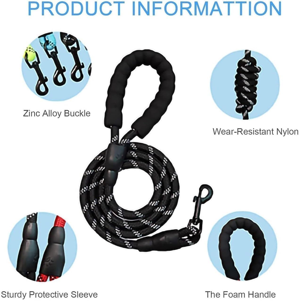 Jorex Mart Soft Handle Dog Walking Rope 4 FT, Nylon Rope Cord Training Pet Walking Leashes for Small and Medium Sized Pet Thick Reflective Heavy Duty Rope with Anti Slip Handle (Pack of 1)