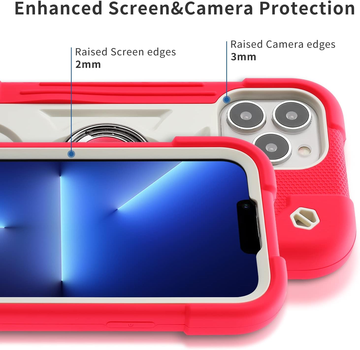 MARKILL Compatible with iPhone 13 Pro Case 6.1 Inch with Built-in 360°Rotating Ring Stand, Military Grade Drop Protection Full Body Heavy Duty Case 3 in 1 Protective Cover (Hot Pink) - Image 4