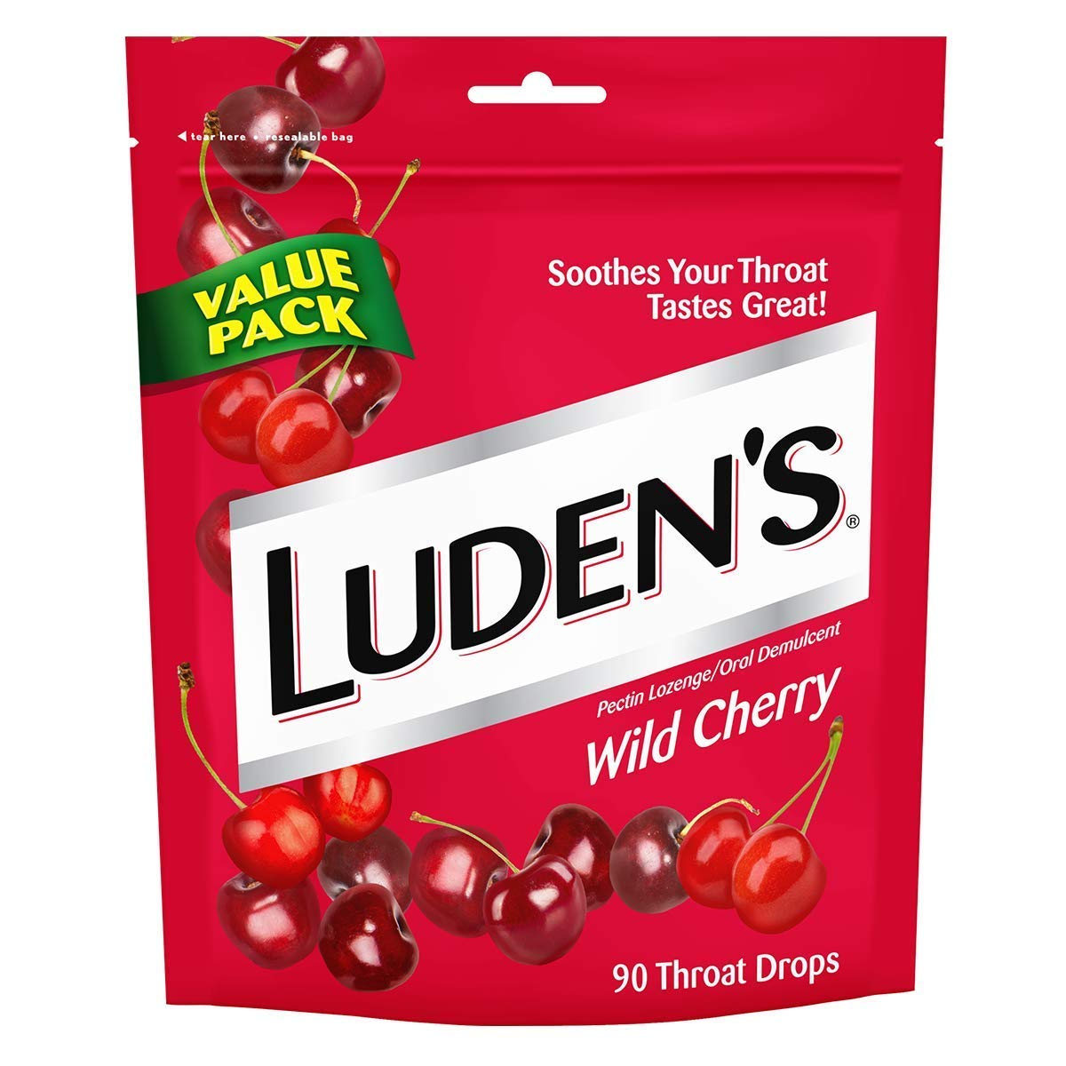Luden's Sore Throat Drops, For Minor Sore Throat Relief, Wild Cherry, 90 Count, 24 Pk