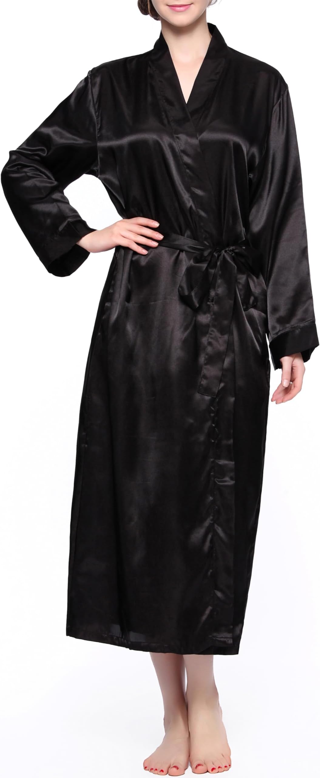 Women's Satin Kimono Robe - Long Classic Satin Lounge Bathrobe